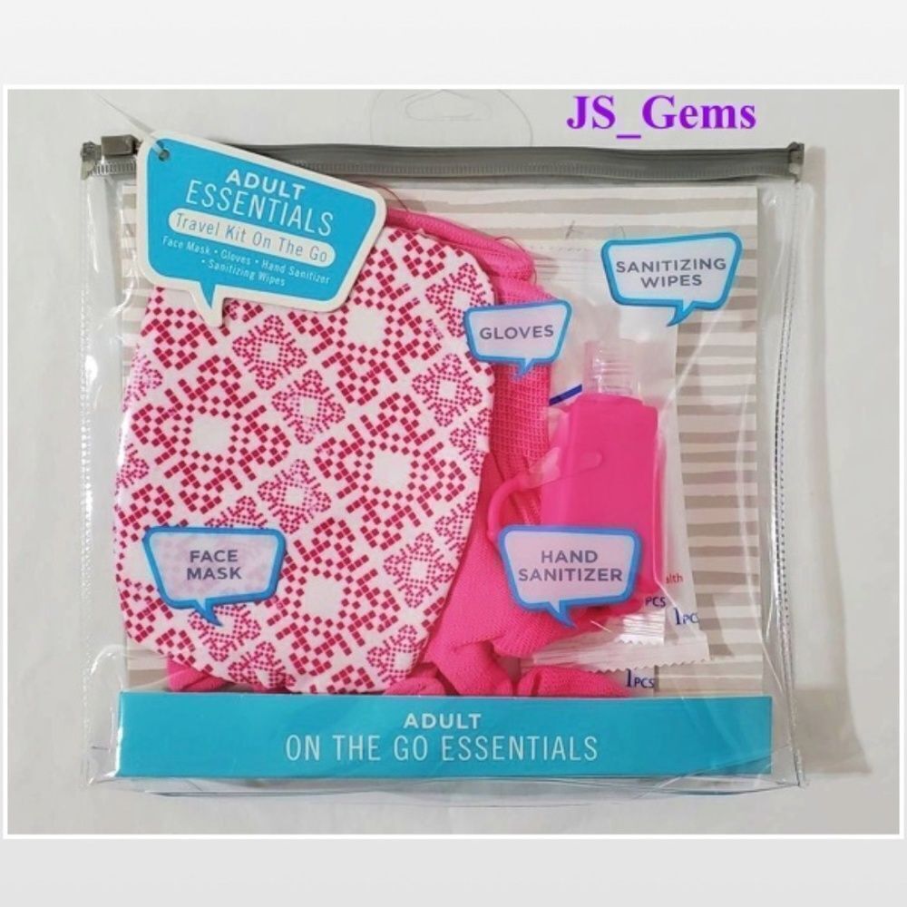 New Adult Mask PPE Essentials Travel Kit Gloves Santitizer Wipes 8 Pieces NWT